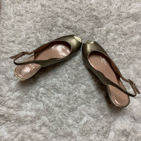 Stuart Weitzman EUC Black Patent Excise Slingback Open Toe  STUART WEITZMAN SLING BACK PEEP TOE WEDGES